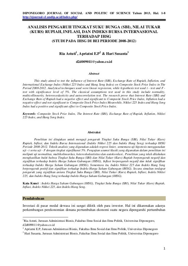 Analisis pengaruh tingkat suku bunga (sbi), nilai tukar (kurs ...