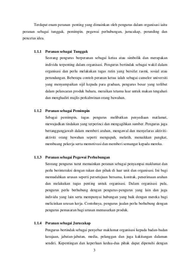 Analisis Peranan Pengurus dalam Organisasi