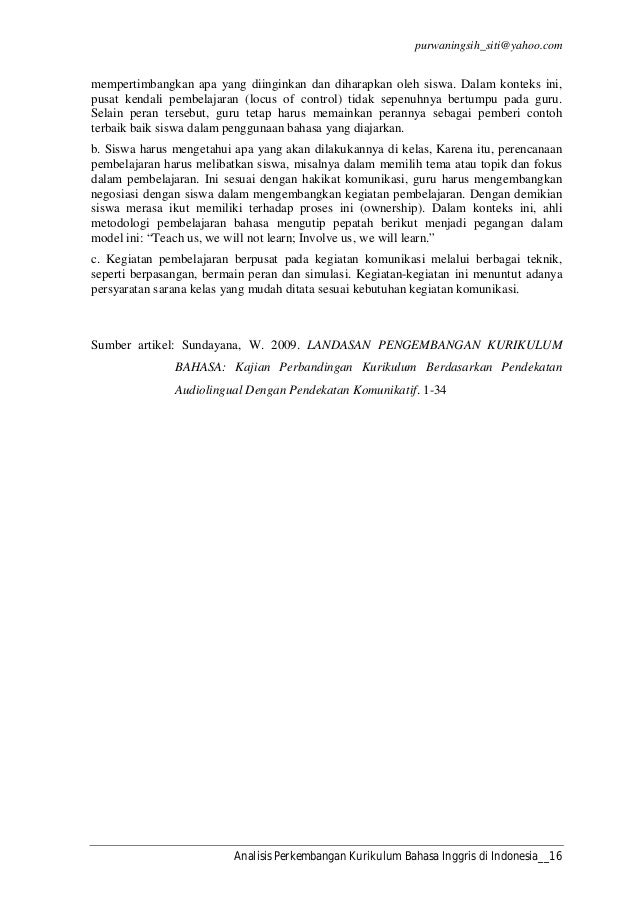 Analisis perkembangan kurikulum bahasa inggris di indonesia