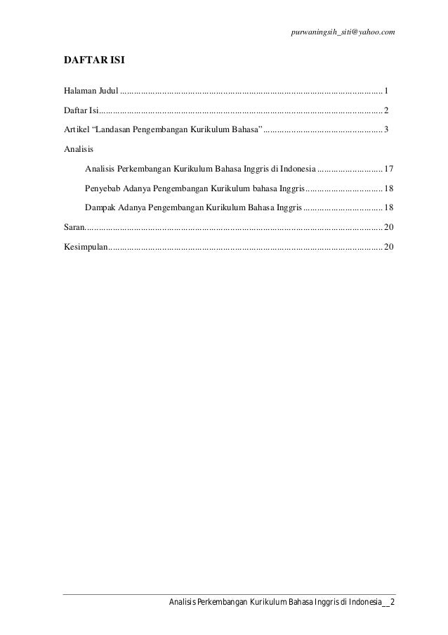 Analisis perkembangan kurikulum bahasa inggris di indonesia