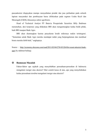 Analisis perusahaan yang mengalami merger dan akuisisi di indonesia ...