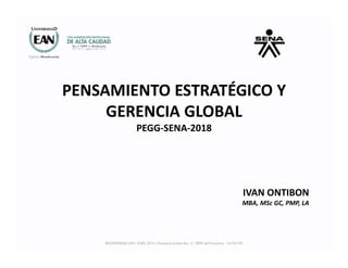 PENSAMIENTO ESTRATÉGICO Y
GERENCIA GLOBAL
PEGG-SENA-2018
IVAN ONTIBON
MBA, MSc GC, PMP, LA
 