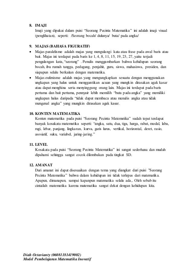 Analisis Puisi Matematika III (Diah Octavianty/06081181419002) Analisis Puisi Matematika III (Diah Octavianty/06081181419002)