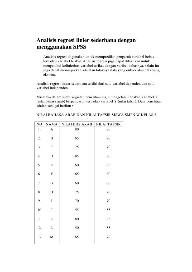 Analisis regresi linier sederhana dengan menggunakan spss