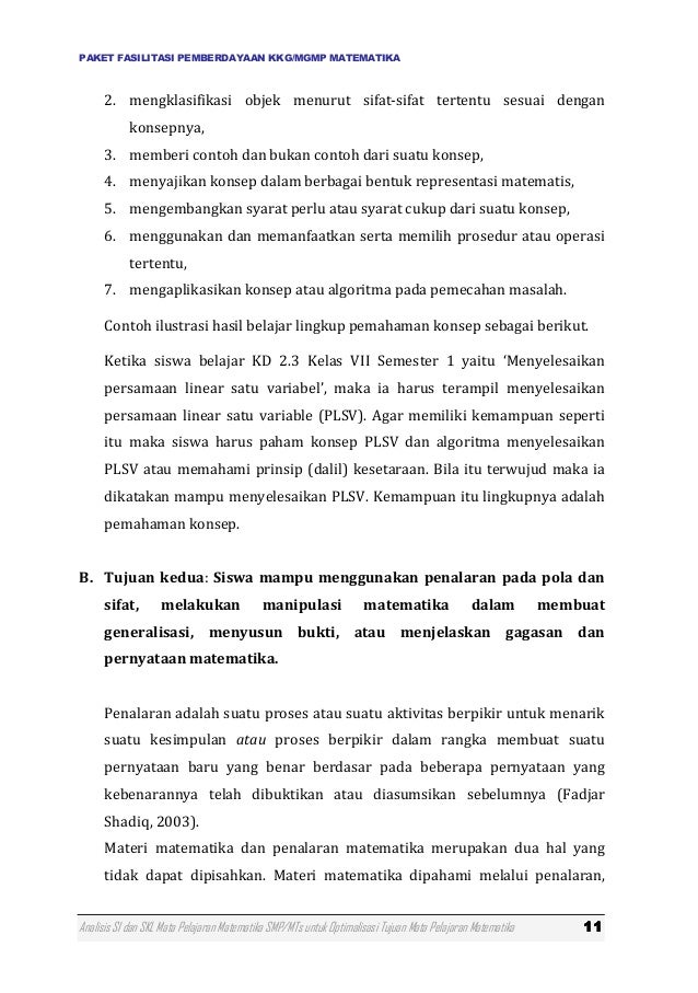 Analisis si dan skl matematika smp