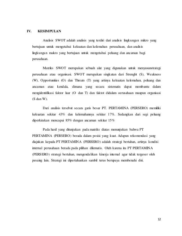 Analisis Swot Pada Pt Pertamina Persero