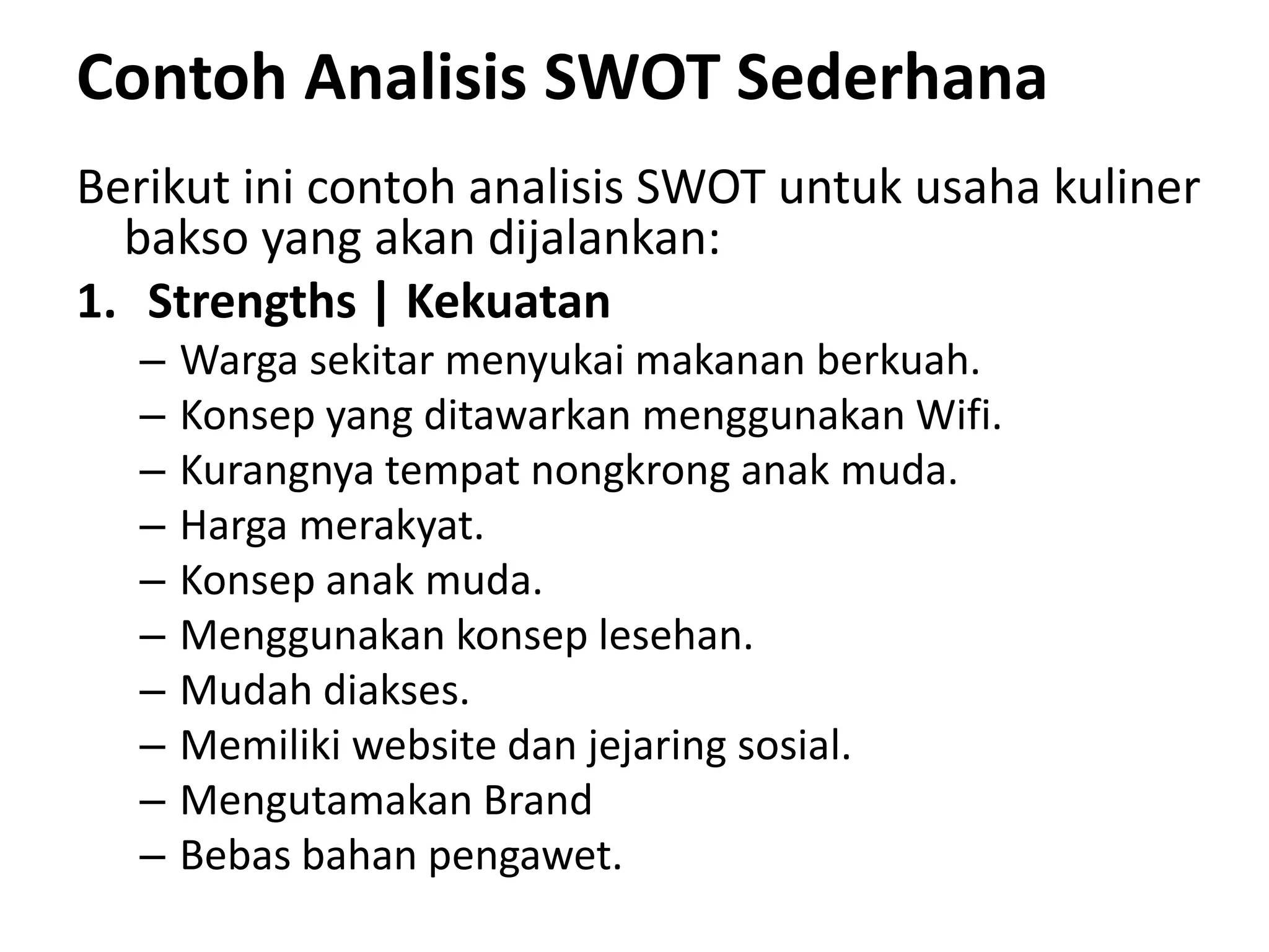 Analisis swot, bep dan proposal usaha | PPTX
