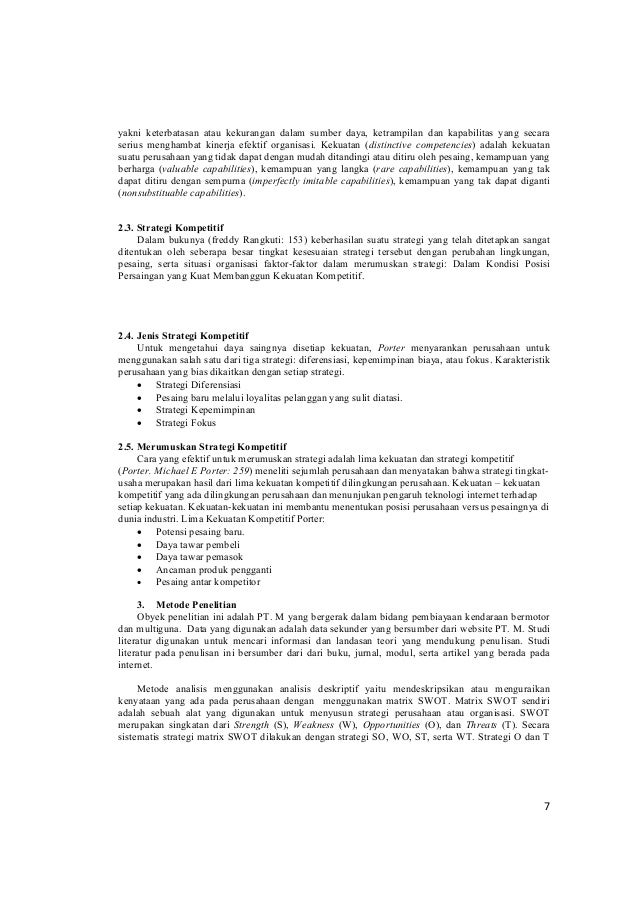 Analisis Swot Sebagai Dasar Perumusan Strategi Bisnis Pada Pt M