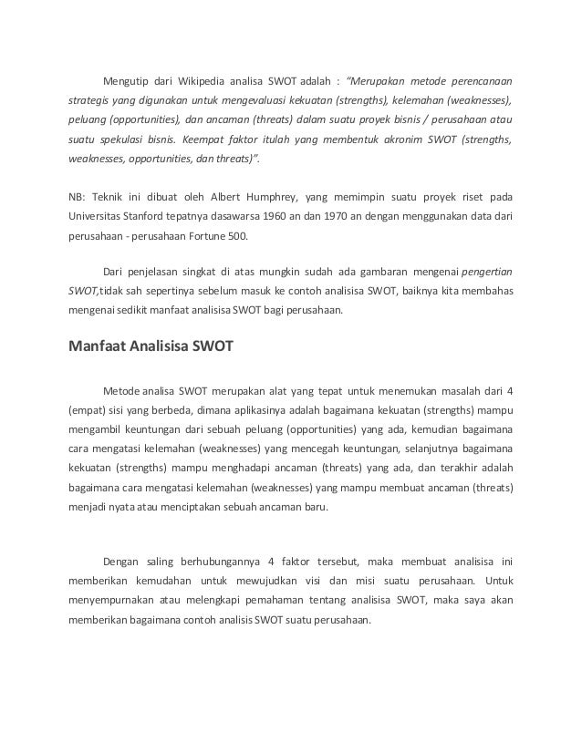 Analisisa SWOT untuk menilai perusahaan