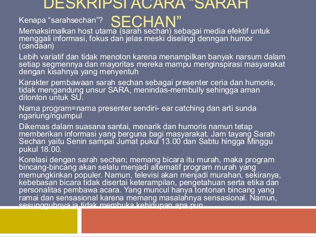 Analisis talkshow sarah sechan Analisis talkshow sarah sechan