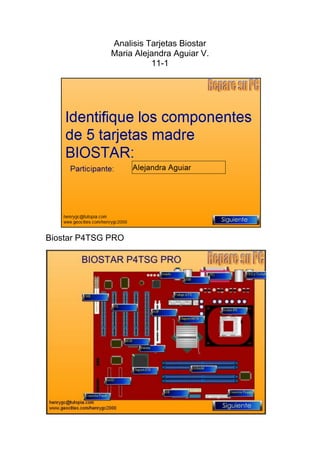 Analisis Tarjetas Biostar
              Maria Alejandra Aguiar V.
                        11-1




Biostar P4TSG PRO
 