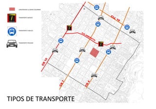 UNIVERSIDAD LA GRAN COLOMBIA



                                                                 CL
   TRANSPORTE MASIVO                                               L
                                                                       19



   TRANSPORTE PUBLICO
                                            EJ
                                               E
                                                   AM
                                                      BI
                                                         EN
                                                           TA
                                                             L
   TRANSPORTE PRIVADO
                                  10
                              CR




                                        7




                                                   4
                                       CR




                                              CR




TIPOS DE TRANSPORTE
 