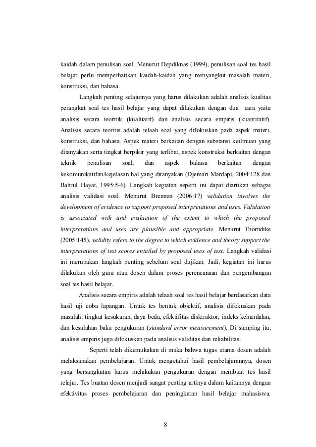 Analisis Validasi Soal Tes Hasil Belajar Pada Pelaksanaan Program Pe