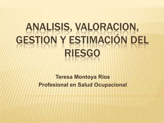 ANALISIS, VALORACION, GESTION Y ESTIMACIÓN DEL RIESGO Teresa Montoya Ríos Profesional en Salud Ocupacional 