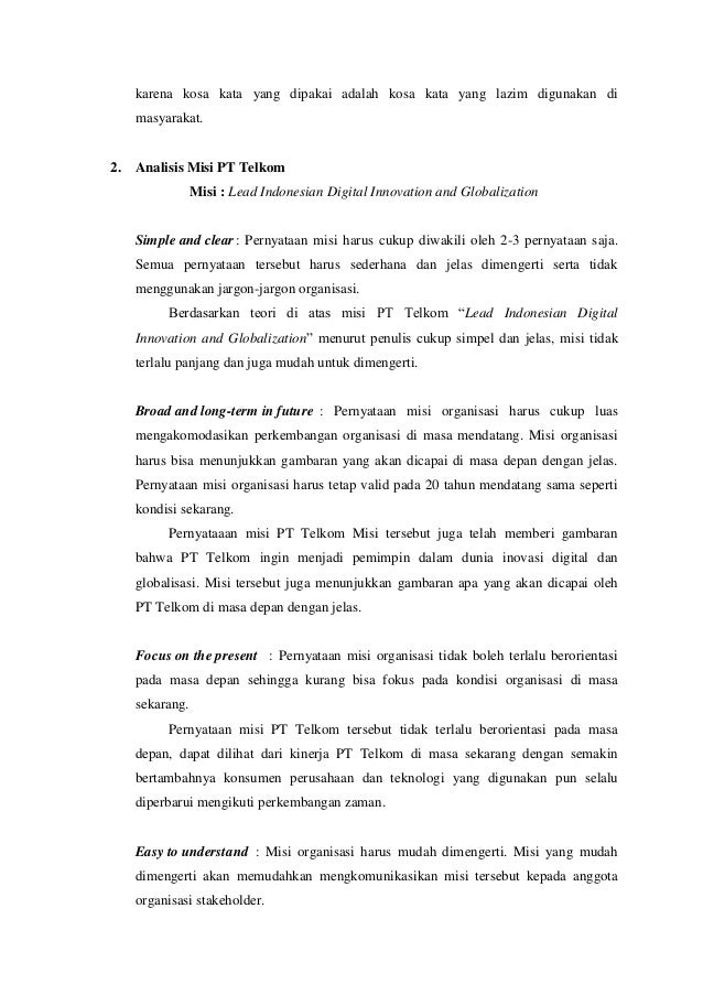 Analisis visi misi pt telkom tbk Analisis visi misi pt telkom tbk