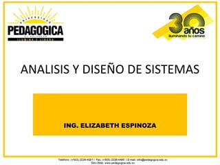 ANALISIS Y DISEÑO DE SISTEMAS



       ING. ELIZABETH ESPINOZA
 