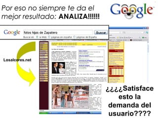 Por eso no siempre te da el
mejor resultado: ANALIZA!!!!!!
Losalcores.net
¿¿¿¿Satisface
esto la
demanda del
usuario????
 