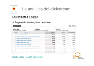 La analítica del clickstream
Los primeros 5 pasos

3. Páginas de destino y tasa de rebote




Joseba López Hervella (@hervella)
 