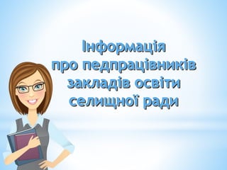 Інформація
про педпрацівників
закладів освіти
селищної ради
 