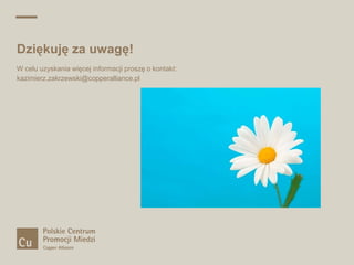 Dziękuję za uwagę!
W celu uzyskania więcej informacji proszę o kontakt:
kazimierz.zakrzewski@copperalliance.pl




19 | Presentation title and date
 