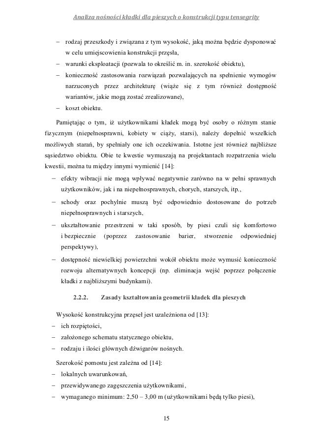 analiza nośności kładki dla pieszych o konstrukcji typu c a r form mimo