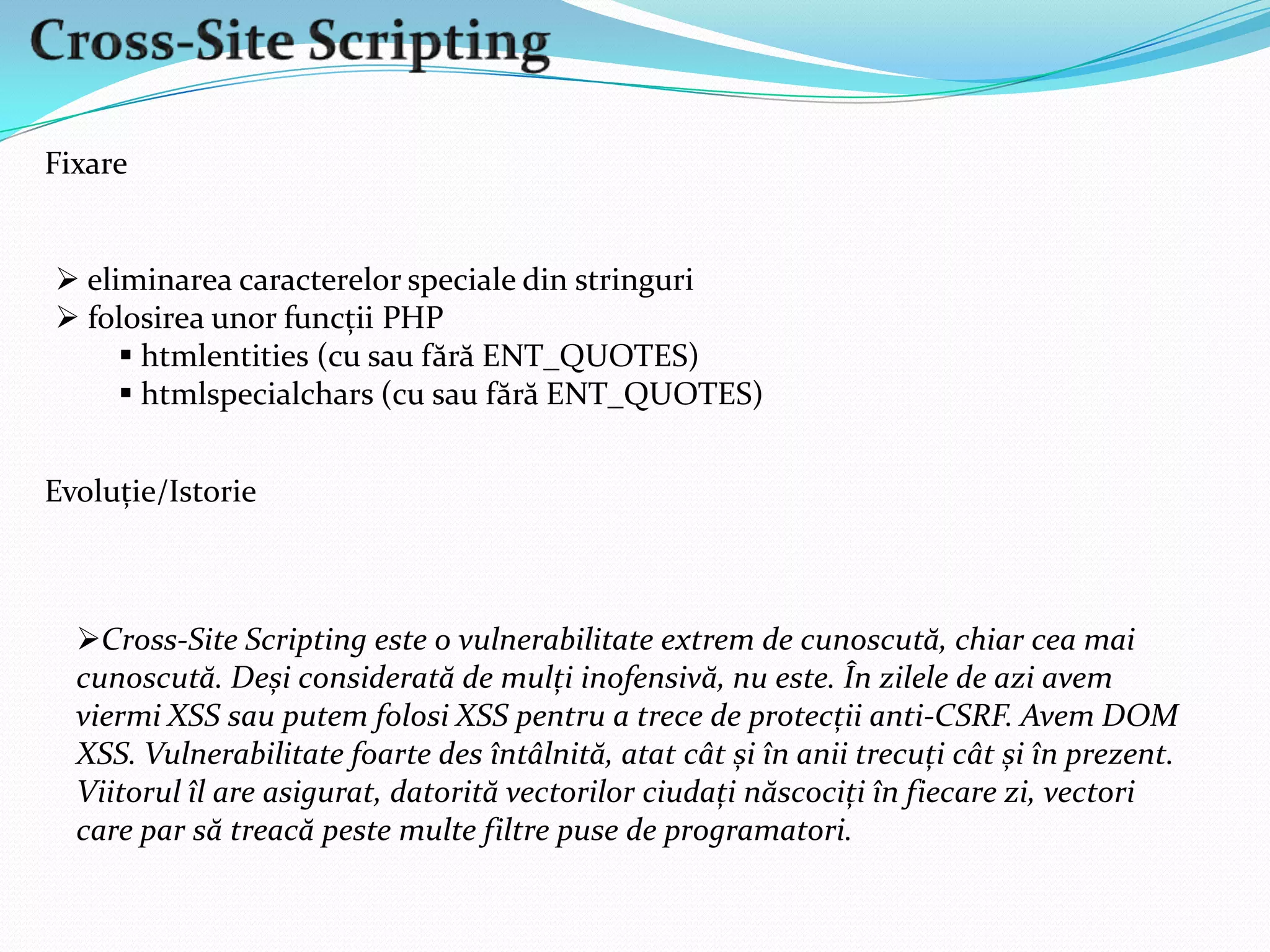  %00 - NULLBYTELFI – Local File InclusionExemplu de bază$pagina=$_GET['pagina'];include'/pages/'.$pagina; http://127.0.0.1/test.php?pagina=../../../../../etc/passwd