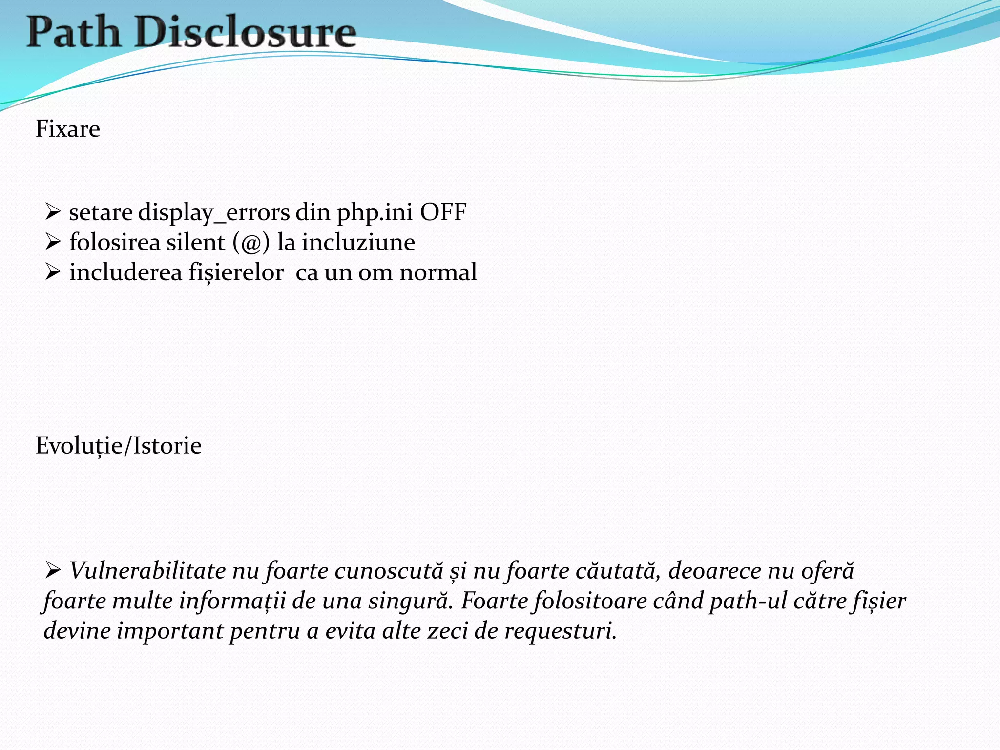  %00 - NULLBYTELFD – Local File Disclosure/DownloadExemplu de bază$pagina=$_GET['pagina'];    readfile($pagina); http://127.0.0.1/test.php?pagina=../../../../../etc/passwd