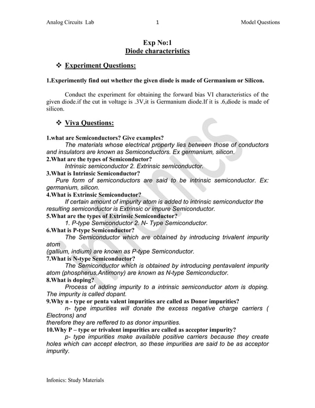 Analog circuitslabpossiblevivaquestions PDF