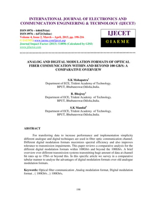 Analog and digital modulation formats of optical fiber communication ...