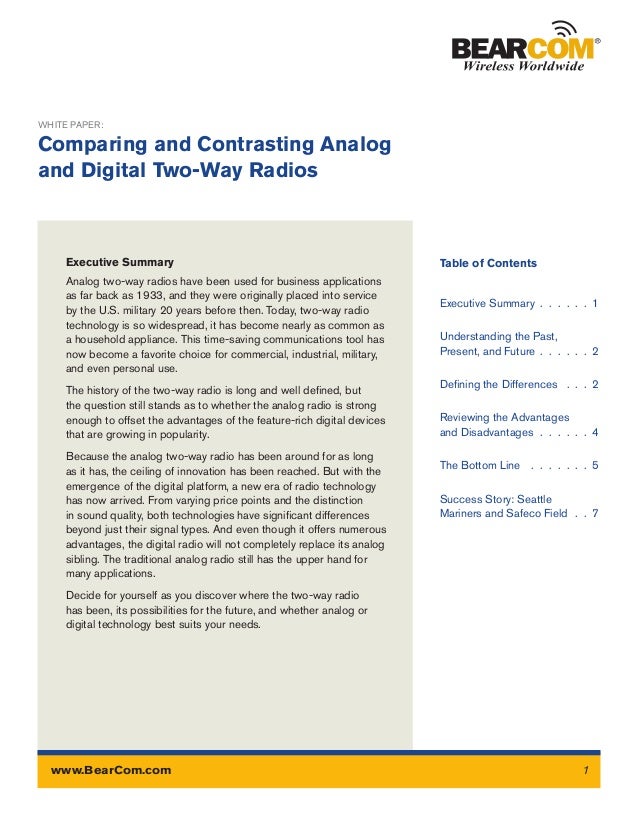Analog and digital two way radios comparison whitepaper by