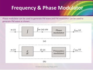 Frequency & Phase Modulator
Phase modulator can be used to generate FM wave and FM modulator can be used to
generate PM wave as shown:
© Oxford University Press 2013
 