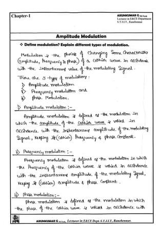 Analog Communication Notes written by Arun Kumar G, Associate Professor, Dept. of E&C, STJIT, Ranebennur, Karnataka, INDIA. Slide 2