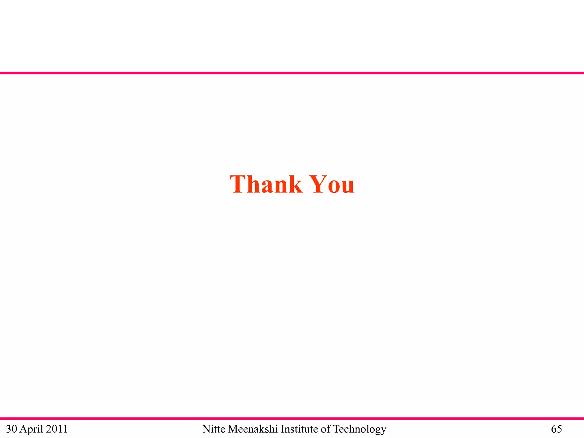 Thank You

30 April 2011

Nitte Meenakshi Institute of Technology

65

 