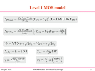 Level 1 MOS model

30 April 2011

Nitte Meenakshi Institute of Technology

73

 
