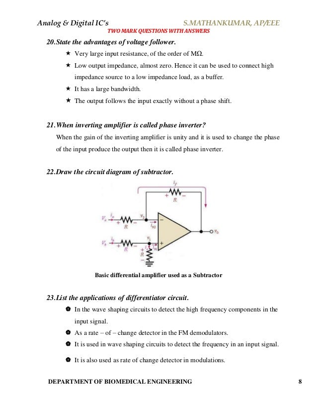 Analog Digital Integrated Circuits Material Short Answers