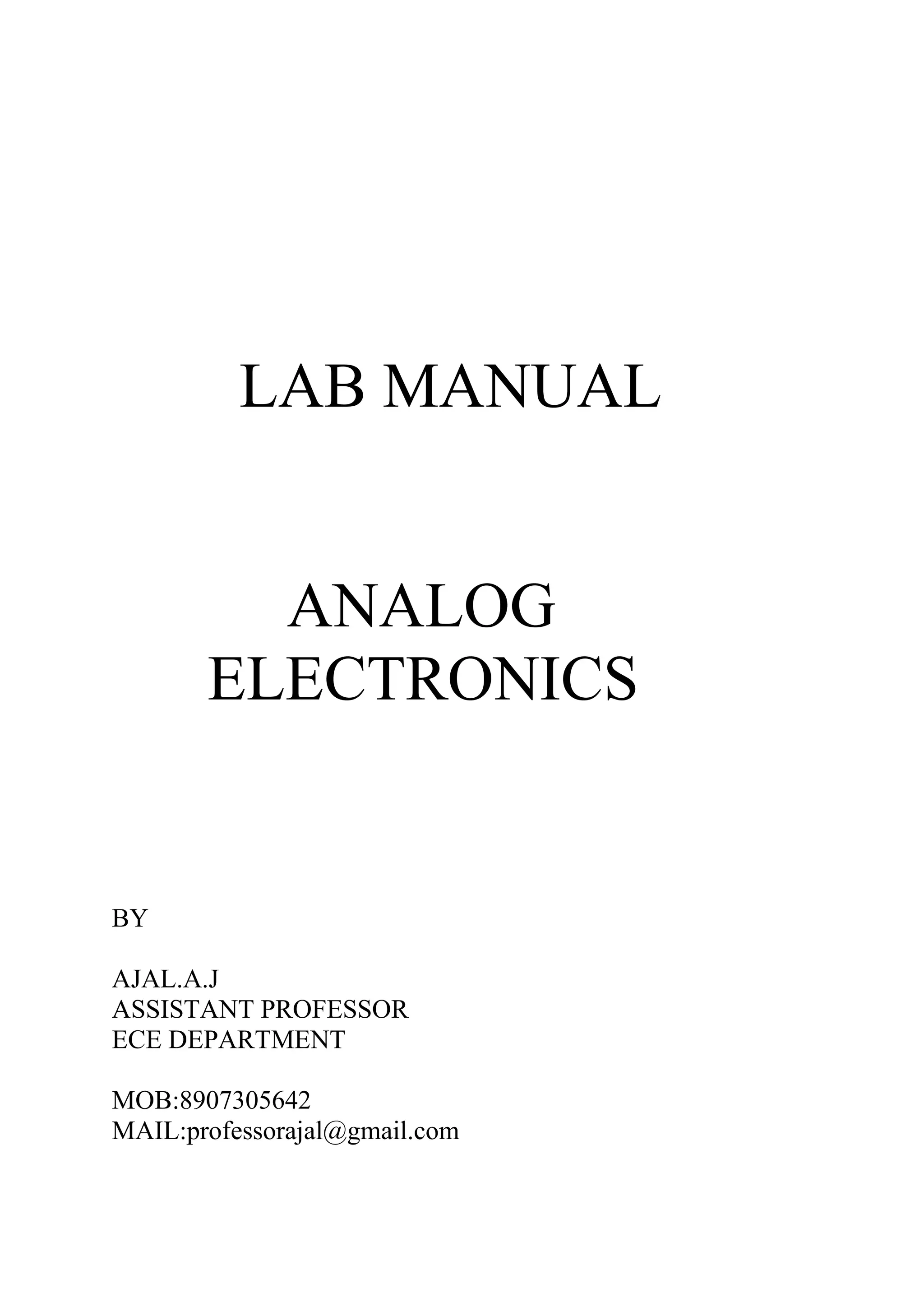 Analog electronics LAB MANUAL PDF