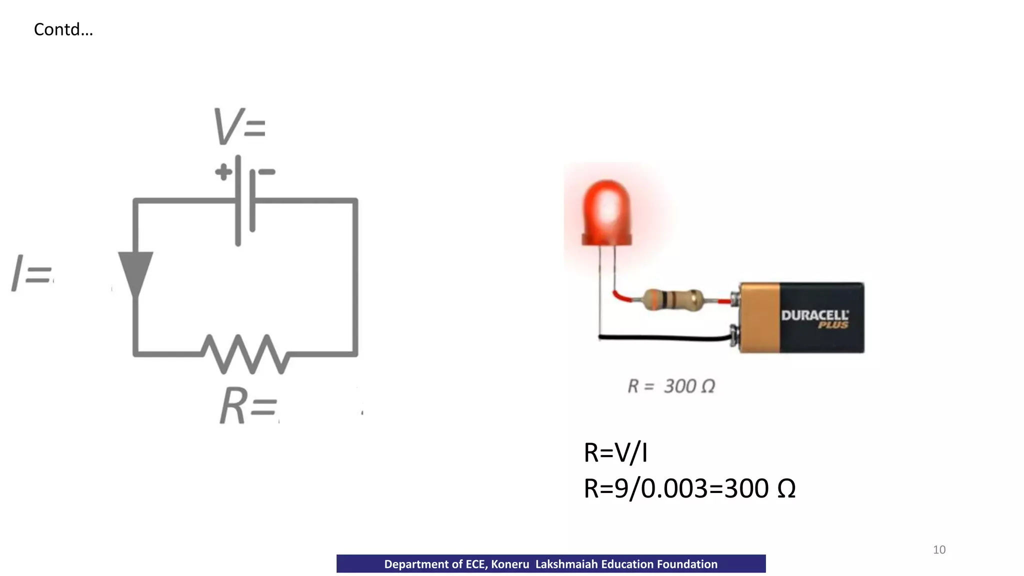 R=V/I
R=9/0.003=300 Ω
Department of ECE, Koneru Lakshmaiah Education Foundation
Contd…
10
 