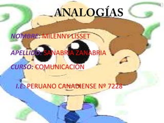 NOMBRE: MILENNY LISSET
APELLIDO: SANABRIA ZANABRIA
CURSO: COMUNICACIÓN
I.E: PERUANO CANADIENSE Nº 7228
 
