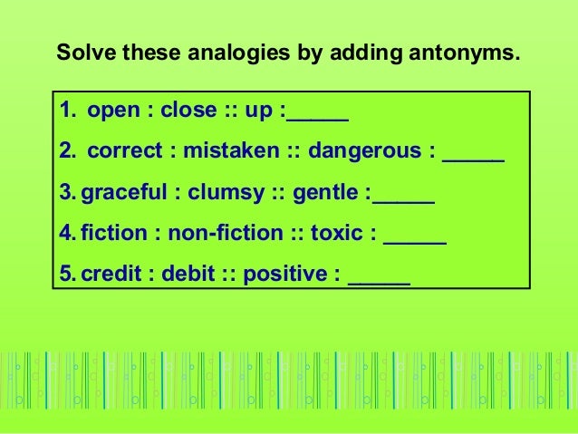 Analogies 1 six types of analogies