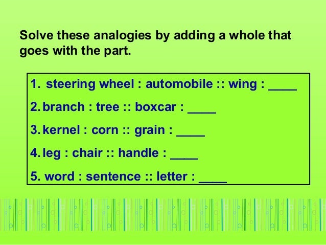 Get Part To Whole Analogies Examples PNG - Nalo