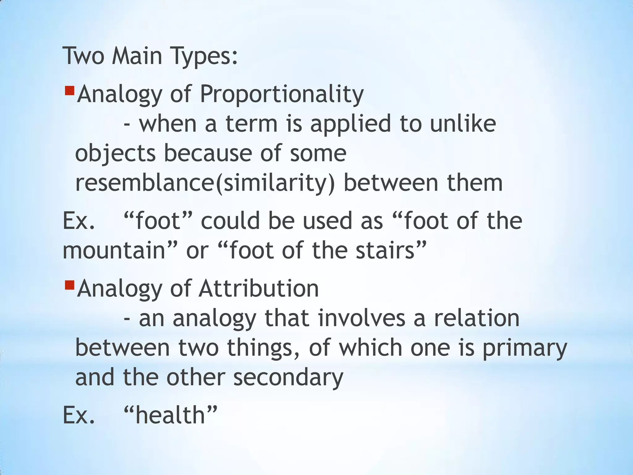 example of analogous terms in logic