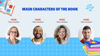 MAIN CHARACTERS OF THE BOOK
NAME NAME NAME NAME
Title or Position Title or Position Title or Position Title or Position
 
