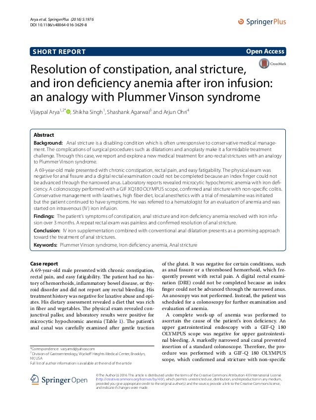 Resolution of constipation, anal stricture, and iron deficiency anemi…