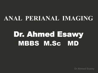 Dr Ahmed Esawy
ANAL PERIANAL IMAGING
Dr. Ahmed Esawy
MBBS M.Sc MD
 