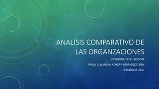 ANALÍSIS COMPARATIVO DE
LAS ORGANZACIONES
UNIVERSIDAD ECCI- BOGOTÁ
PAULA ALEJANDRA ACHURY RODRÍGUEZ- 3DM
FEBRERO DE 2017
 