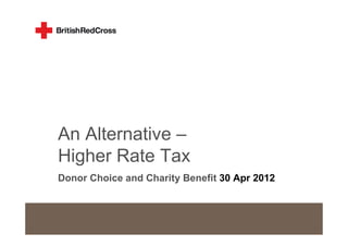 An Alternative –
Higher Rate Tax
Donor Choice and Charity Benefit 30 Apr 2012
 