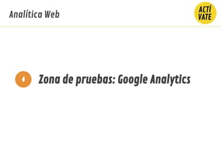 4 Zona de pruebas: Google Analytics
Analítica Web
 