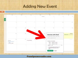 Adding New Event
147
@analyncmercader.com
 