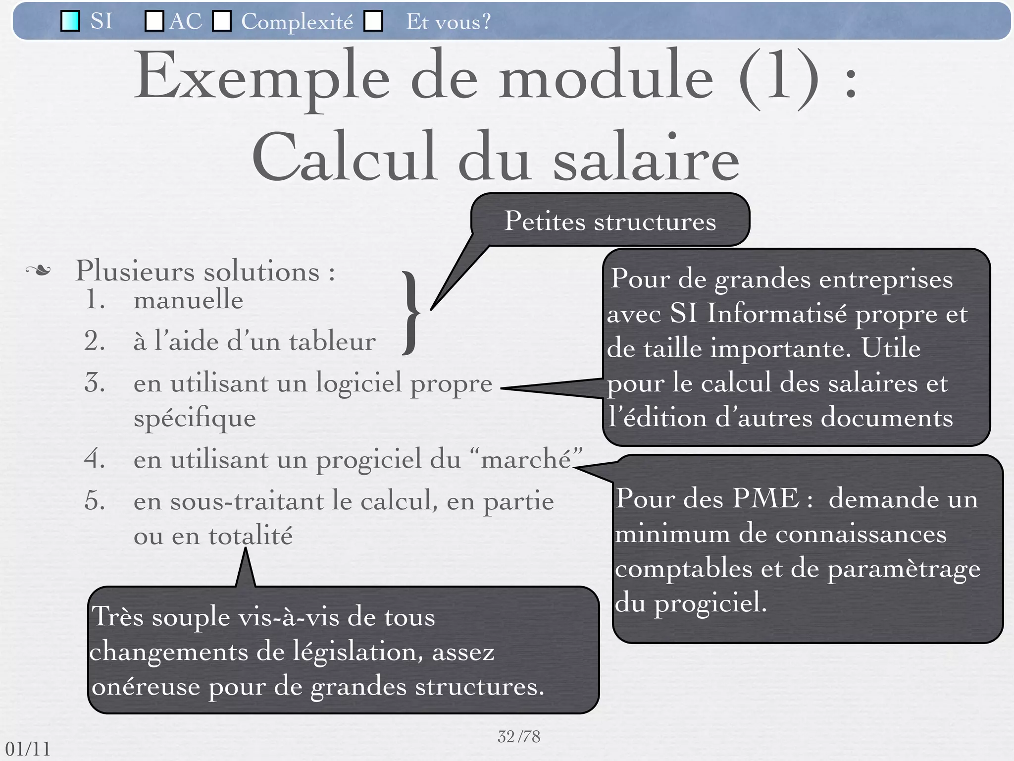 SI         AC   Complexité   Et vous?



            La part Système Informatique
                                           du SII




                                                      29 /76
 09/11
lundi 5 septembre 2011
 