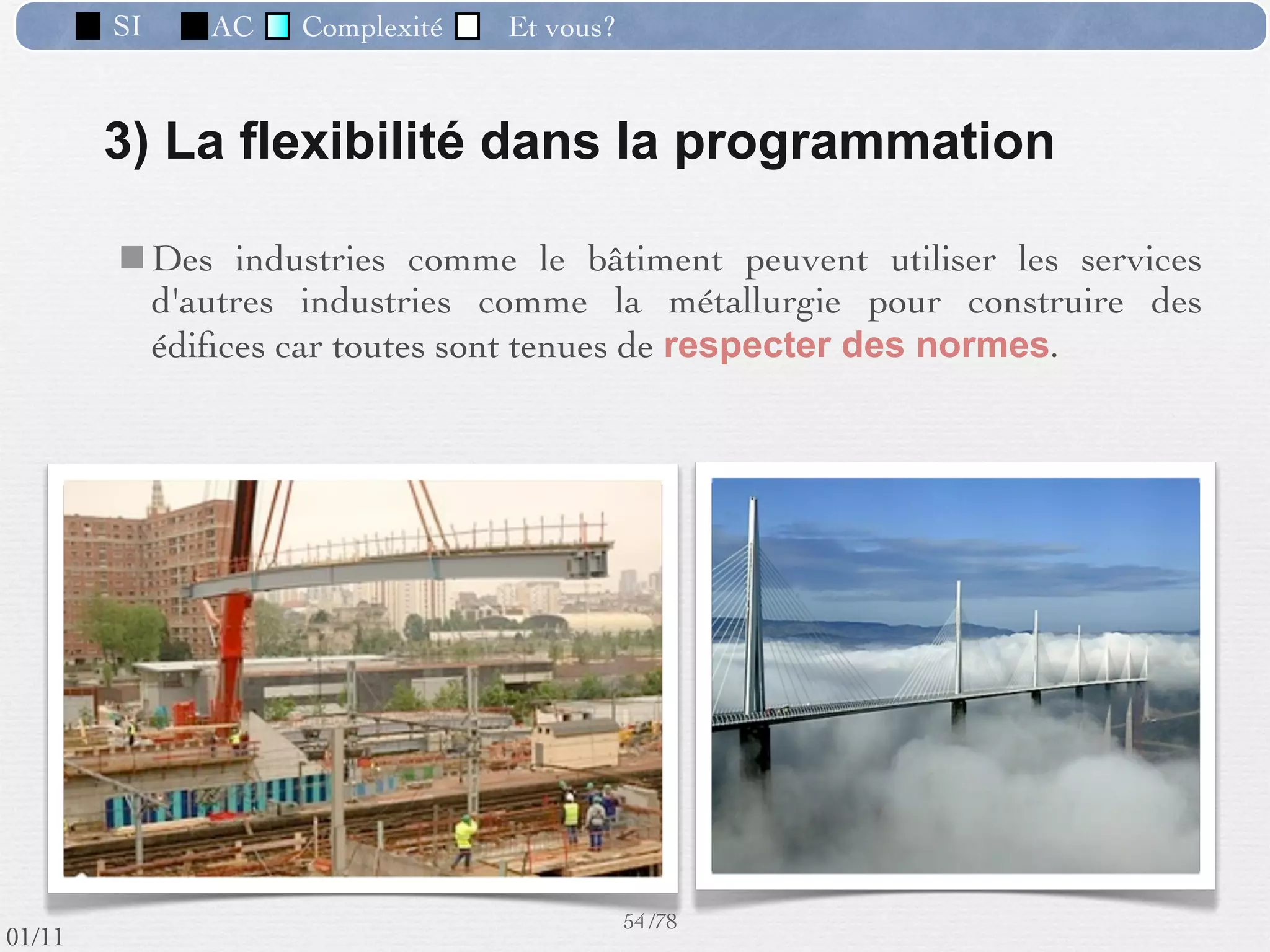 SI          AC     Complexité      Et vous?

                  Les phases du développement d’un SI
   Etude d’opportunité                   Conception

                           Avant-projet Elle décrit lʼarchitecture logicielle de la future application,
                                         les composants, ...

                Analyse

                                         Elle déﬁnit la solution logicielle à construire.


            Conception
                                               Point de vue de l’informaticien
                                                         Le Comment
             Réalisation                                 Build the system right
                                                       Bien construire le système
                         Test et démarrage
                                                            45 /76
 09/11
lundi 5 septembre 2011
 